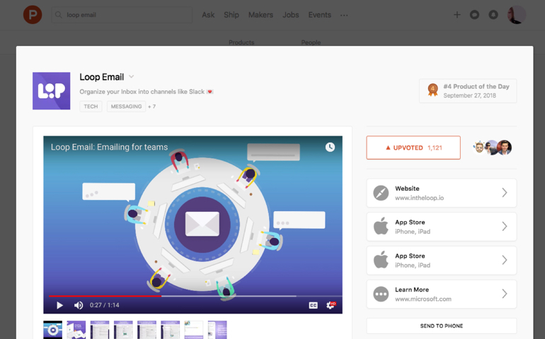 Loop Email Product Hunt upvotes